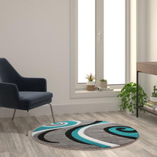 Load image into Gallery viewer, 4' x 4' Turquoise Round Abstract Area Rug - Olefin Rug
