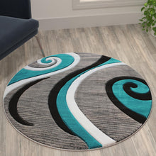 Load image into Gallery viewer, 4' x 4' Turquoise Round Abstract Area Rug - Olefin Rug
