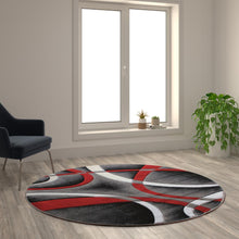 Load image into Gallery viewer, 5' x 5' Red Round Abstract Area Rug - Olefin Rug
