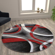 Load image into Gallery viewer, 5' x 5' Red Round Abstract Area Rug - Olefin Rug
