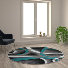 Load image into Gallery viewer, 5' x 5' Turquoise Round Abstract Area Rug - Olefin Rug

