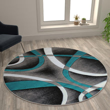 Load image into Gallery viewer, 5' x 5' Turquoise Round Abstract Area Rug - Olefin Rug
