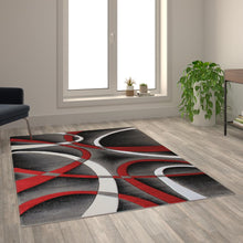 Load image into Gallery viewer, 5' x 7' Red Abstract Area Rug - Olefin Rug - Entryway, Living Room or Bedroom
