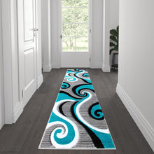 Load image into Gallery viewer, 2' x 7' Turquoise Abstract Area Rug - Olefin Rug - Hallway, Entryway, or Bedroom

