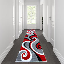 Load image into Gallery viewer, 3' x 10' Red Abstract Area Rug - Olefin Rug - Hallway, Entryway, or Bedroom

