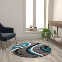 Load image into Gallery viewer, 4' x 4' Turquoise Abstract Area Rug - Olefin Rug - Hallway, Entryway, or Bedroom
