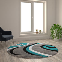 Load image into Gallery viewer, 5' x 5' Turquoise Abstract Area Rug - Olefin Rug - Hallway, Entryway, or Bedroom
