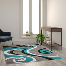 Load image into Gallery viewer, 5' x 7' Turquoise Abstract Area Rug - Olefin Rug - Hallway, Entryway, or Bedroom
