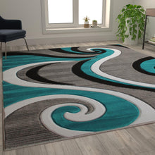Load image into Gallery viewer, 8' x 10' Turquoise Abstract Area Rug - Olefin Rug

