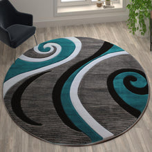 Load image into Gallery viewer, 8' x 8' Turquoise Abstract Area Rug - Olefin Rug - Hallway, Entryway, or Bedroom
