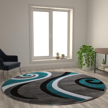 Load image into Gallery viewer, 8' x 8' Turquoise Abstract Area Rug - Olefin Rug - Hallway, Entryway, or Bedroom
