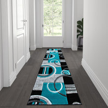 Load image into Gallery viewer, 2' x 7' Turquoise Geometric Abstract Area Rug - Olefin Rug
