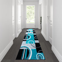 Load image into Gallery viewer, 3' x 10' Turquoise Abstract Area Rug - Olefin Rug
