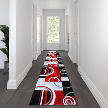 Load image into Gallery viewer, 3' x 16' Red Abstract Area Rug - Olefin Rug - Entryway, Living Room, or Bedroom
