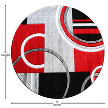 Load image into Gallery viewer, Round 5' x 5' Red Abstract Area Rug - Olefin Rug
