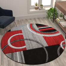 Load image into Gallery viewer, Round 5' x 5' Red Abstract Area Rug - Olefin Rug
