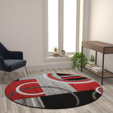 Load image into Gallery viewer, Round 5' x 5' Red Abstract Area Rug - Olefin Rug
