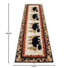 Load image into Gallery viewer, 2' x 7' Rustic Lodge Wandering Black Bear and Cub Area Rug with Jute Backing
