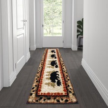 Load image into Gallery viewer, 2' x 7' Rustic Lodge Wandering Black Bear and Cub Area Rug with Jute Backing
