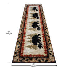 Load image into Gallery viewer, 3' x 10' Rustic Lodge Wandering Black Bear and Cub Area Rug with Jute Backing
