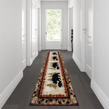 Load image into Gallery viewer, 3' x 10' Rustic Lodge Wandering Black Bear and Cub Area Rug with Jute Backing
