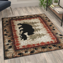 Load image into Gallery viewer, 4' x 5' Rustic Lodge Wandering Black Bear and Cub Area Rug with Jute Backing

