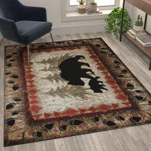 Load image into Gallery viewer, 5' x 7' Rustic Lodge Wandering Black Bear and Cub Area Rug with Jute Backing

