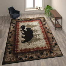 Load image into Gallery viewer, 8' x 10' Rustic Lodge Wandering Black Bear and Cub Area Rug with Jute Backing
