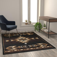Load image into Gallery viewer, Southwestern 5' x 7' Brown Area Rug - Olefin Accent Rug with Jute Backing
