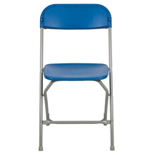 Load image into Gallery viewer, HERCULES Series 650 lb. Capacity Premium Blue Plastic Folding Chair
