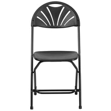 Load image into Gallery viewer, HERCULES Series 650 lb. Capacity Black Plastic Fan Back Folding Chair
