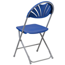 Load image into Gallery viewer, HERCULES Series 650 lb. Capacity Blue Plastic Fan Back Folding Chair

