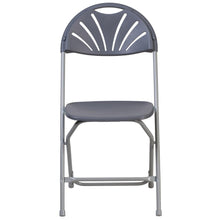 Load image into Gallery viewer, HERCULES Series 650 lb. Capacity Charcoal Plastic Fan Back Folding Chair
