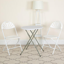 Load image into Gallery viewer, 650 lb. Capacity White Plastic Fan Back Folding Chair
