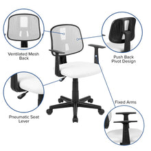 Load image into Gallery viewer, Mid-Back White Mesh Swivel Task Office Chair with Pivot Back and Arms
