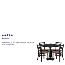 Load image into Gallery viewer, 30'' Square Black Table Set with 4 Ladder Back Metal Chairs - Cherry Wood Seat
