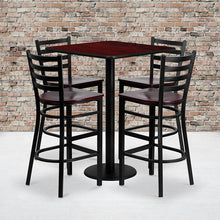 Load image into Gallery viewer, 30'' Mahogany Table Set with 4 Ladder Back Metal Barstools - Mahogany Wood Seat
