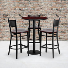Load image into Gallery viewer, 30'' Mahogany Table Set with 3 Grid Back Metal Barstools - Mahogany Wood Seat
