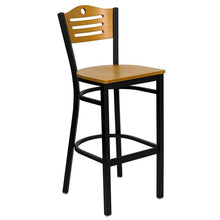 Load image into Gallery viewer, 30'' Black Table Set with 4 Wood Slat Back Metal Barstools - Black Vinyl Seat
