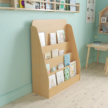 Load image into Gallery viewer, 4 Shelf Single-Sided Kids Natural Wooden Book, Magazine Display Stand
