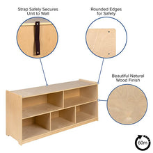 Load image into Gallery viewer, Wooden 5 Section School Classroom Storage Cabinet - 24"H x 48"L (Natural)
