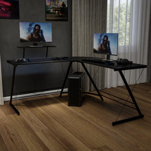 Load image into Gallery viewer, L-Shaped Desk 71.5" Computer Corner Desk, Black/Black

