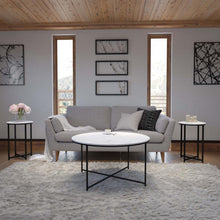 Load image into Gallery viewer, Coffee and End Table Set - White Marbled Top, Matte Black Frame, 3 Piece
