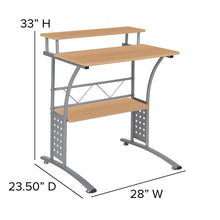 Load image into Gallery viewer, Maple Computer Desk with Top and Lower Storage Shelves
