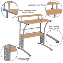 Load image into Gallery viewer, Maple Computer Desk with Top and Lower Storage Shelves
