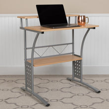 Load image into Gallery viewer, Maple Computer Desk with Top and Lower Storage Shelves
