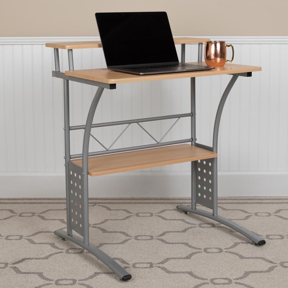 Maple Computer Desk with Top and Lower Storage Shelves