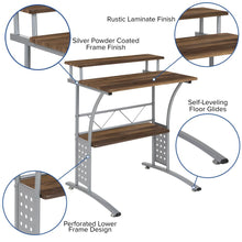 Load image into Gallery viewer, Rustic Walnut Computer Desk with Top and Lower Storage Shelves
