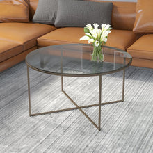 Load image into Gallery viewer, Coffee Table - Clear Glass Accent Table with Crisscross Brushed Gold Frame
