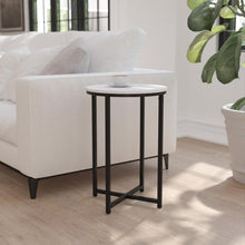 Load image into Gallery viewer, End Table - White Marble Finish Accent Table with Crisscross Matte Black Frame
